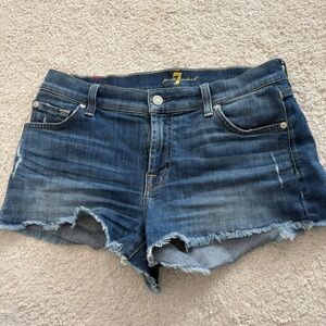7 For All Mankind Women's Distressed Blue Jean Shorts